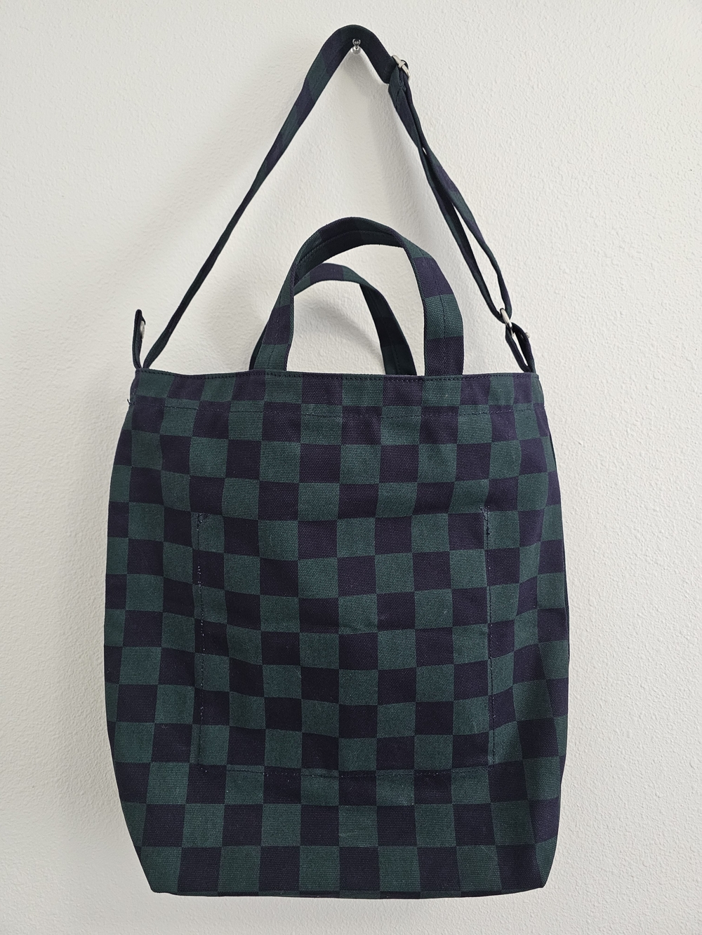 Baggu Retired Navy Green Check Vertical Duck Bag